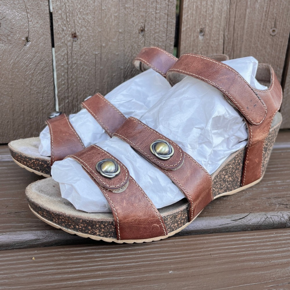 Dansko Savannah Wedge Sandals Womens 38 Brown Leather Strappy Cork Comfort Boho